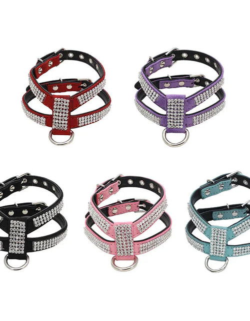 Load image into Gallery viewer, Dog Collar Adjustable Pet Products Pet Necklace Dog Harness Leash Quick Release Bling Rhinestone 1 PC PU Leather
