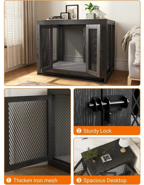 Load image into Gallery viewer, Dog Crate with Tray and Cushion, Double Doors Wooden Dog Kennel End Table, Decorative Pet Crate House Cage Indoor
