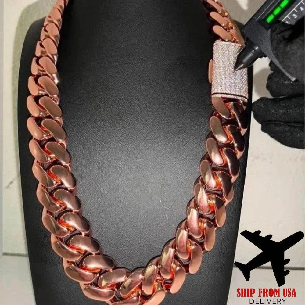 22mm Thick Rose Gold Cuban Chain Necklace 18K Gold Plated Stainless Steel Men's Jewelry Hip Hop Rapper Chain Gift for Him Boyfriend