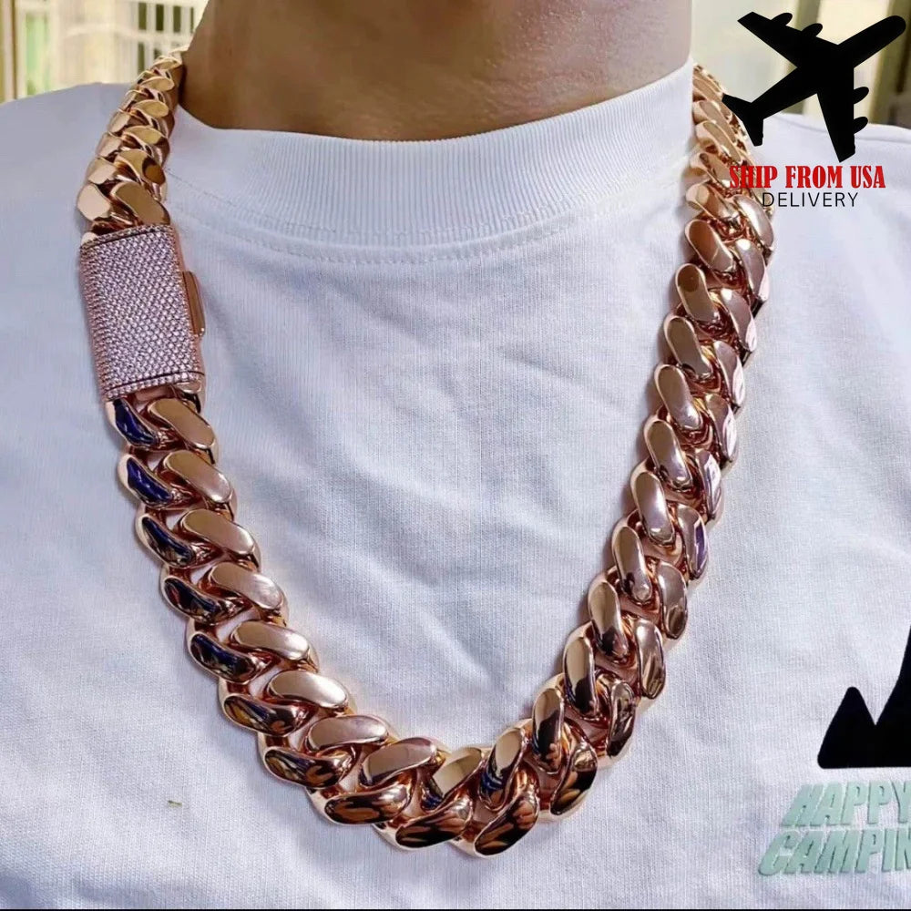 22mm Thick Rose Gold Cuban Chain Necklace 18K Gold Plated Stainless Steel Men's Jewelry Hip Hop Rapper Chain Gift for Him Boyfriend
