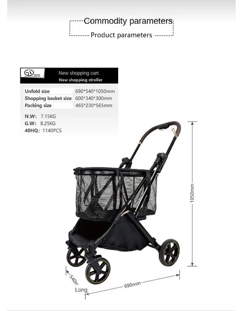 Load image into Gallery viewer, New Style Portable Pet and Shopping Cart Steel Frame Outdoor Folding Dog Carrier with 4 Wheels for Small Animals
