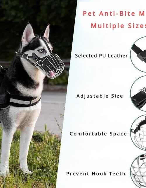 Load image into Gallery viewer, Pet Dog Anti-Bite Metal Muzzle Breathable Adjustable Leather Training Collar Dogs Harness Accessories Suitable Bulldog Pitbull
