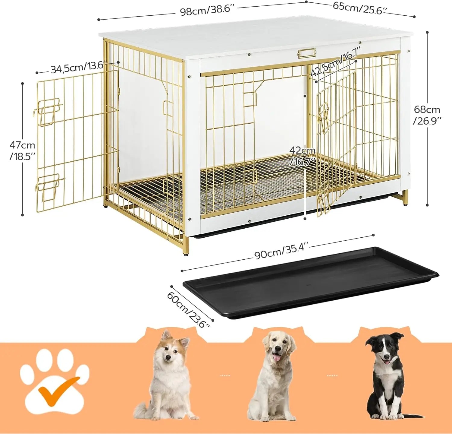 HOOBRO Dog Crate Furniture, 38.6" Large Dog Kennel Indoor, Wooden Crate with Pull-Out Tray, Double Doors Dog House