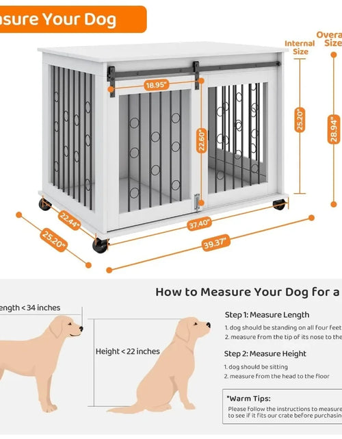 Load image into Gallery viewer, Dog Crate, End Table with Wheels and Flip Top Plate Dog House with Detachable Divider and Sliding Barn Door, Dog Crate
