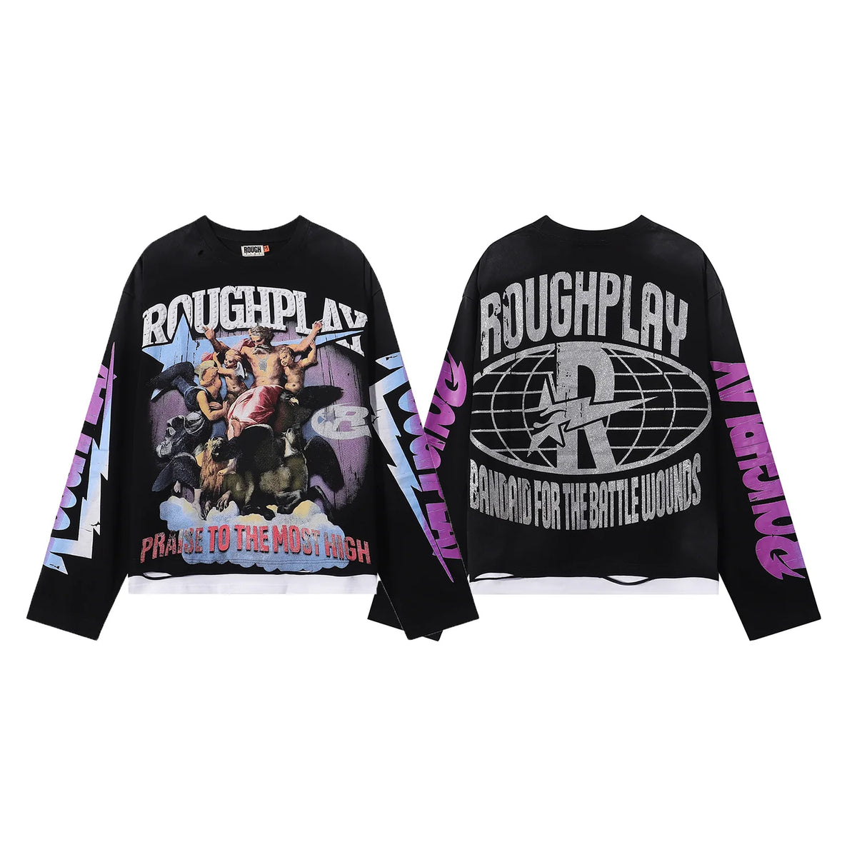 New American Style Rough Play Splicing Shinning Diamond 100% Cotton long sleeves T-shirts for Men Women Crew Neck Loose Summer T-shirt Oversized Tees