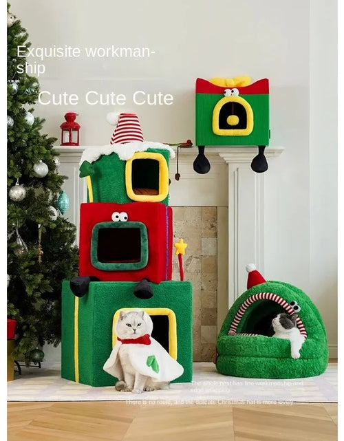 Load image into Gallery viewer, Christmas Bag Mongolian  Cat Nest Winter Warm  Large Space Semi-Enclosed Removable and Washable Pet Bed
