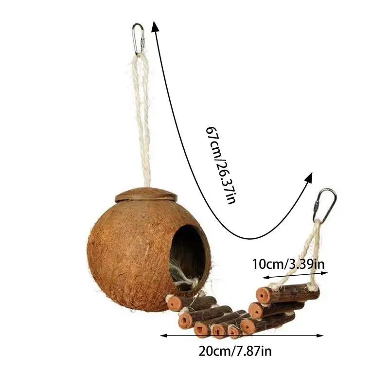 Coconut Hide Natural Bird Hide Can Store Food And Provide Warmth For Pets Coconut Hide With Ladder Bird House Cage Toy For Pet