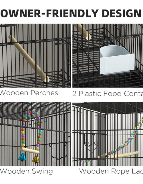 Load image into Gallery viewer, Double Stackable Bird Cage with Stand, Wooden Swing, Rope Ladder &amp; Wheels for Canaries, Lovebirds Finches
