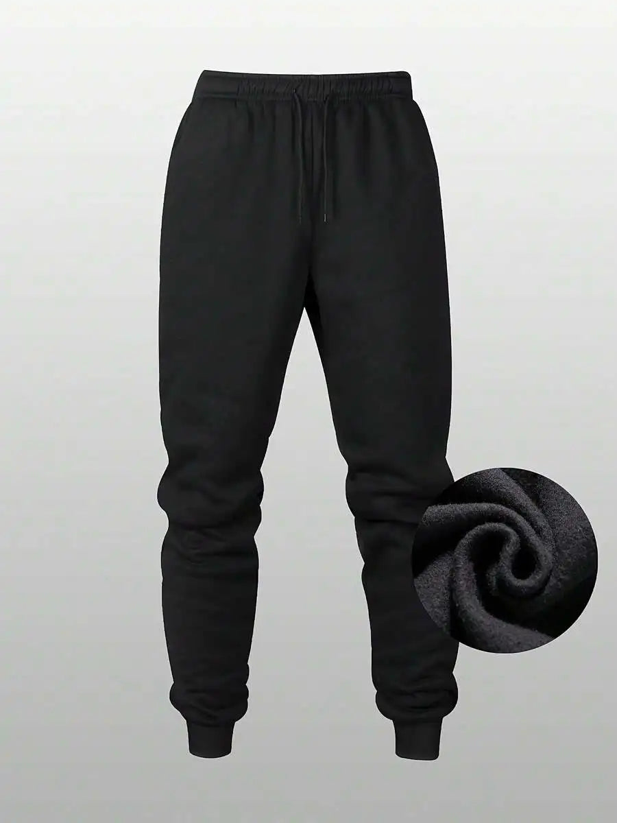 3pcs Men's Fleece Lined Solid Jogger Sweatpants With Drawstring, Casual Sports Trousers For Autumn And Winter