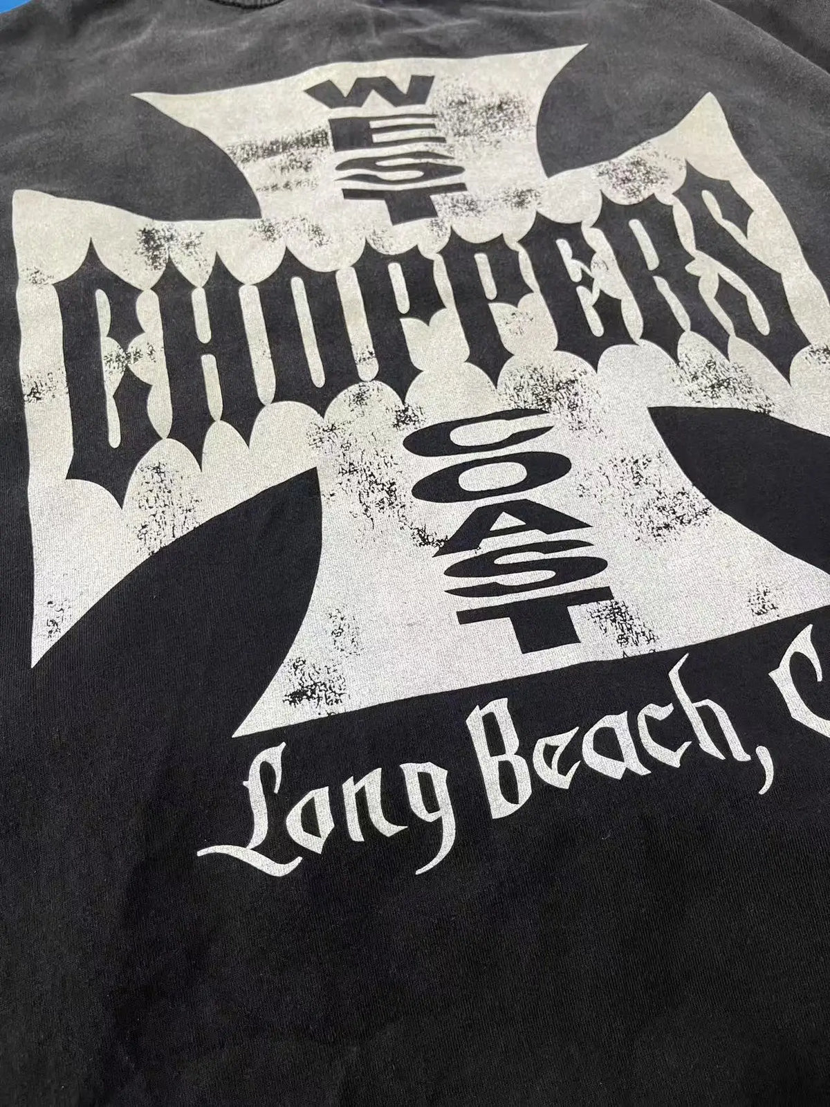 New Y2K Saint × West-Coast Choppers Co branded long sleeved washed distressed cross print 100% pure cotton loose men's long sleeved T-shirt