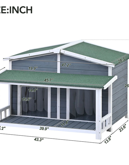 Load image into Gallery viewer, GO 47.2&quot; Large Wooden Dog House Outdoor, Outdoor &amp; Indoor Dog Crate, Cabin Style, With Porch, 2 Doors, Gray And Green
