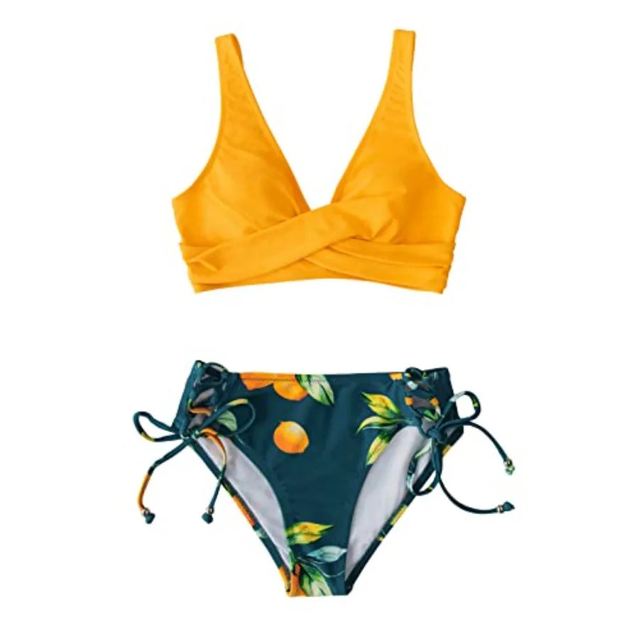 Women's Bikini Swimsuit Front Cross Lace Up Two Pcs Bathing Suit