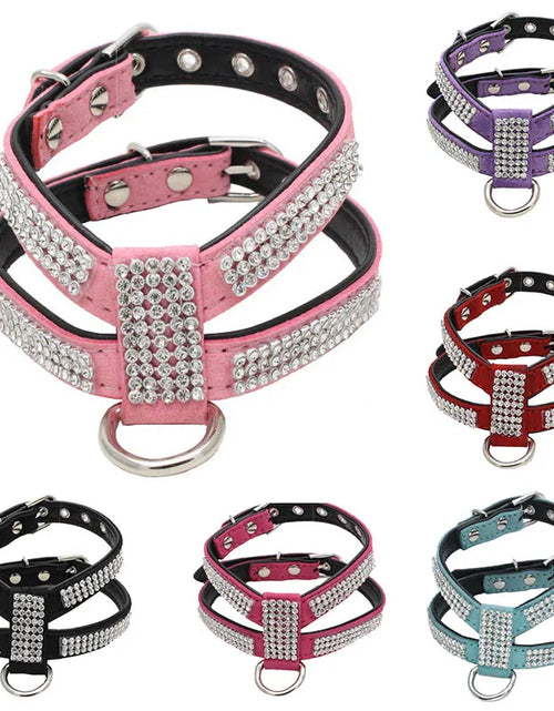 Load image into Gallery viewer, Dog Collar Adjustable Pet Products Pet Necklace Dog Harness Leash Quick Release Bling Rhinestone 1 PC PU Leather
