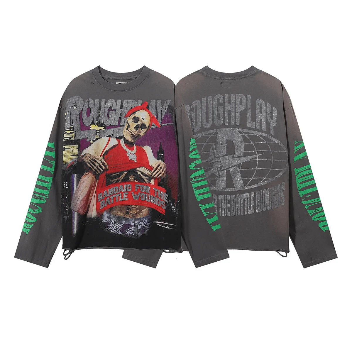New American Style Rough Play Splicing Shinning Diamond 100% Cotton long sleeves T-shirts for Men Women Crew Neck Loose Summer T-shirt Oversized Tees