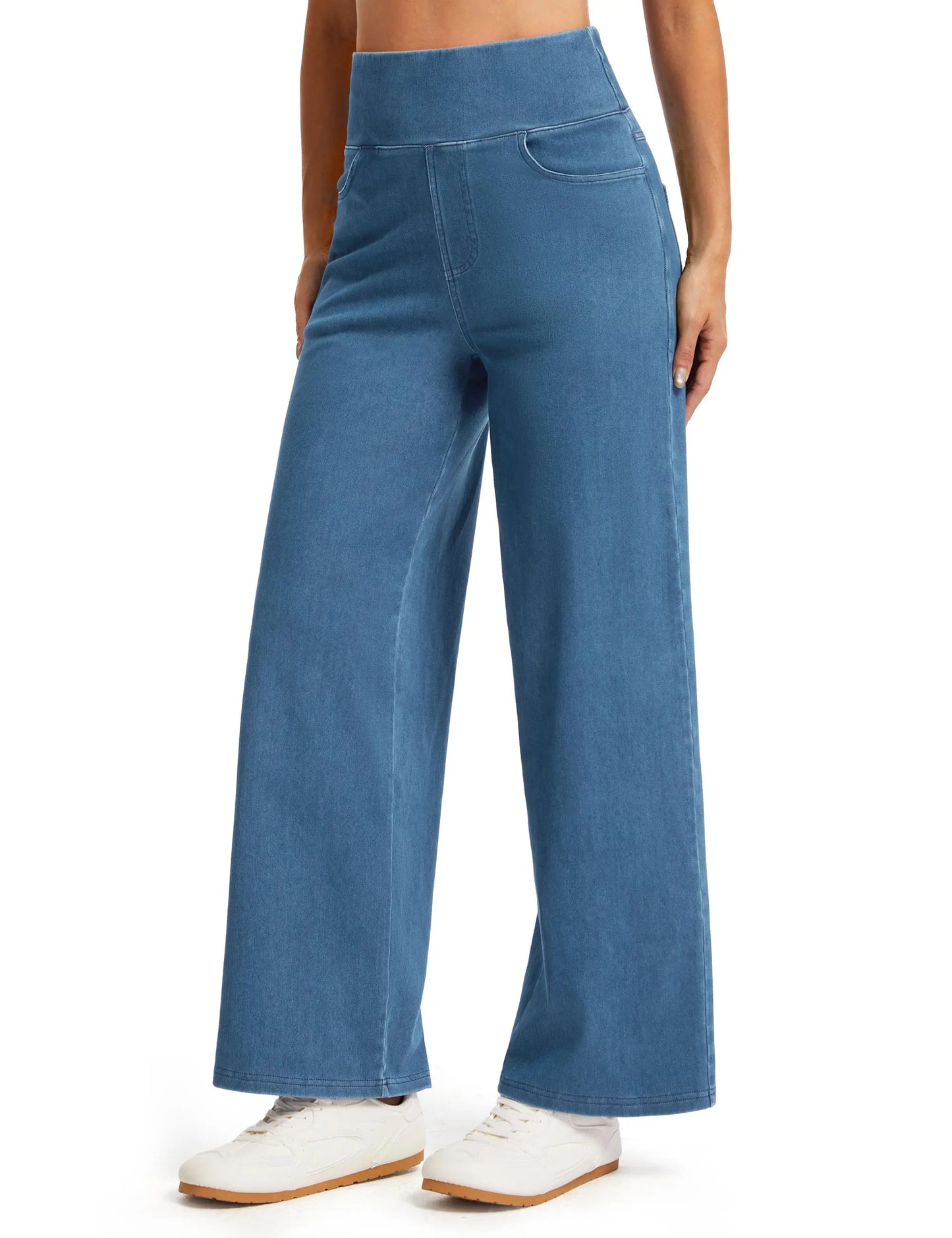 THE GYM PEOPLE Women's Wide Leg Jeans High Waisted Pull on Stretchy Baggy Basic Straight Denim Pants with Pockets