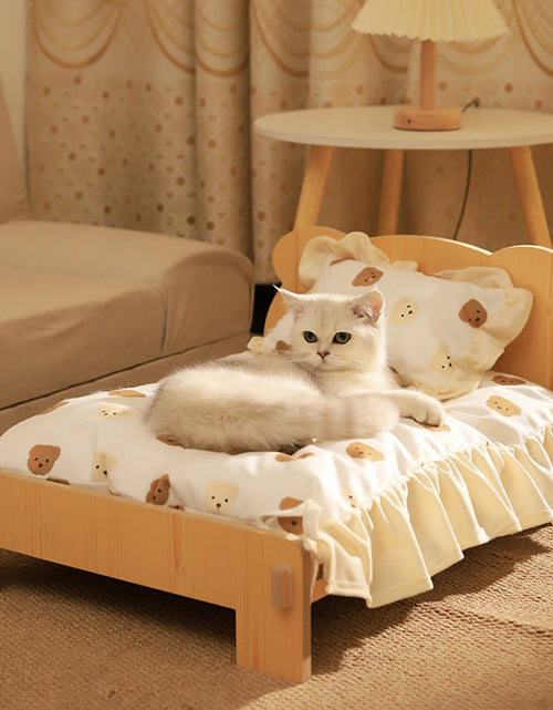 Load image into Gallery viewer, Cat Bed Wooden Cat And Dog Bed With Teddy Bear Pattern Indoor Pet Furniture Floor To Ceiling Bed(20*11inch)Comfortable Durable
