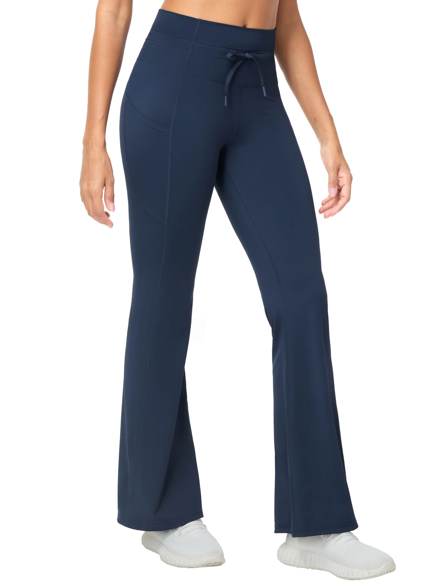 THE GYM PEOPLE Women's High Waisted Drawstring Flare Leggings Workout Soft Stetchy Bell Bottom Yoga Pants with Pockets