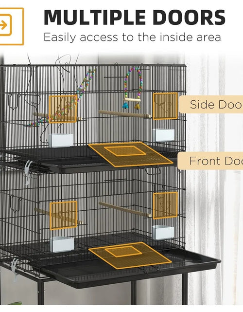 Load image into Gallery viewer, Double Stackable Bird Cage with Stand, Wooden Swing, Rope Ladder &amp; Wheels for Canaries, Lovebirds Finches
