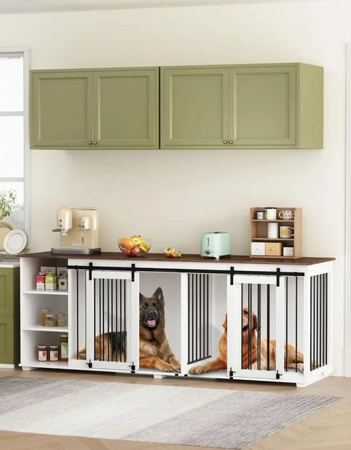 Load image into Gallery viewer, Large Dog Crate Furniture, 86.6&quot; Wooden Dogs Kennel with Shelves, Divider &amp; Slidding Door, Heavy Duty Furniture Style Dog House
