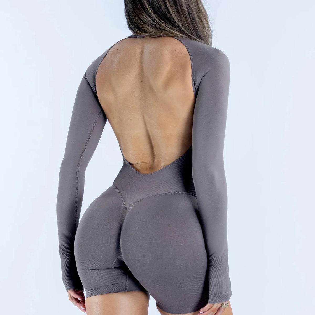 NCLAGEN Active Long Sleeve One Piece Women Seamless Yoga Fitness Workout Short Jumpsuit Backless Set Gym Sportswear Playsuit