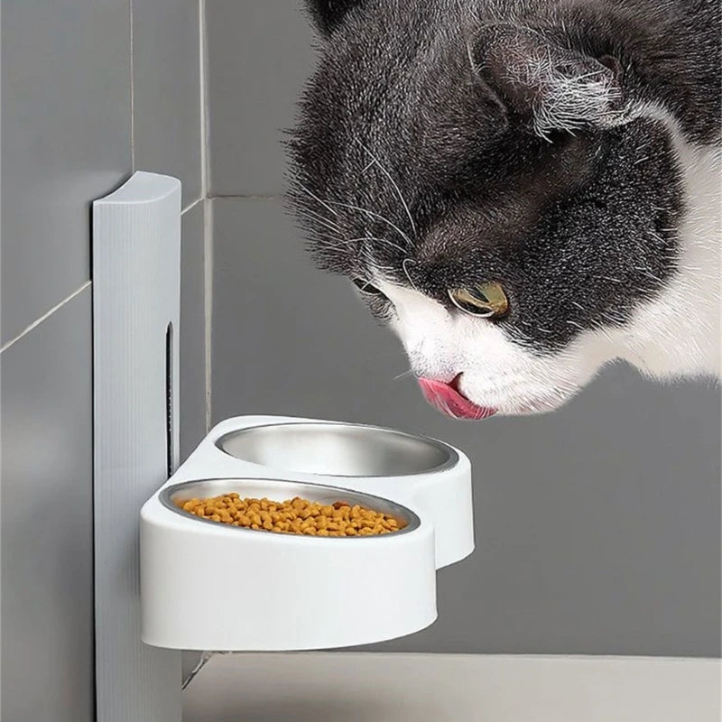 Cats Feeding Watering Bowl Double Bowl Dogs Bowl with Wall Mounted Cats Bowl for Water Height Adjustable