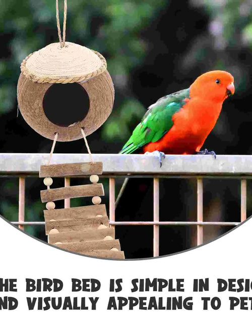 Load image into Gallery viewer, Coconut Grass Bird House Hanging Birdcage Coir Wooden Floating Ladders Nest with Coconuts Shell Parrot Roost Toy
