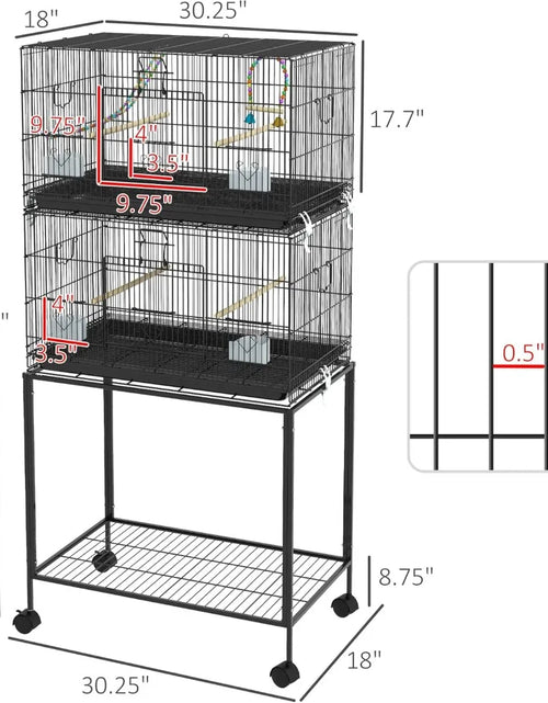 Load image into Gallery viewer, Double Stackable Bird Cage with Stand, Wooden Swing, Rope Ladder &amp; Wheels for Canaries, Lovebirds Finches
