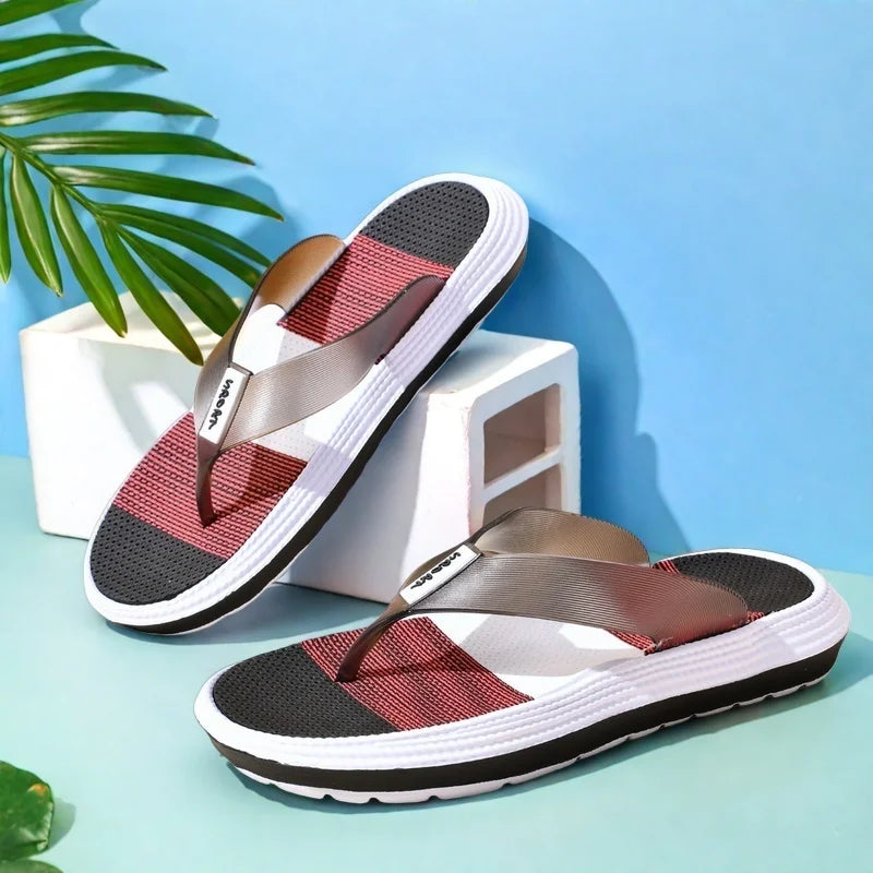 Women's Rainbow Color Block Sandals Casual Indoor Outdoor Slip-On Beach Flip Flops Lightweight Daily Home Shoes