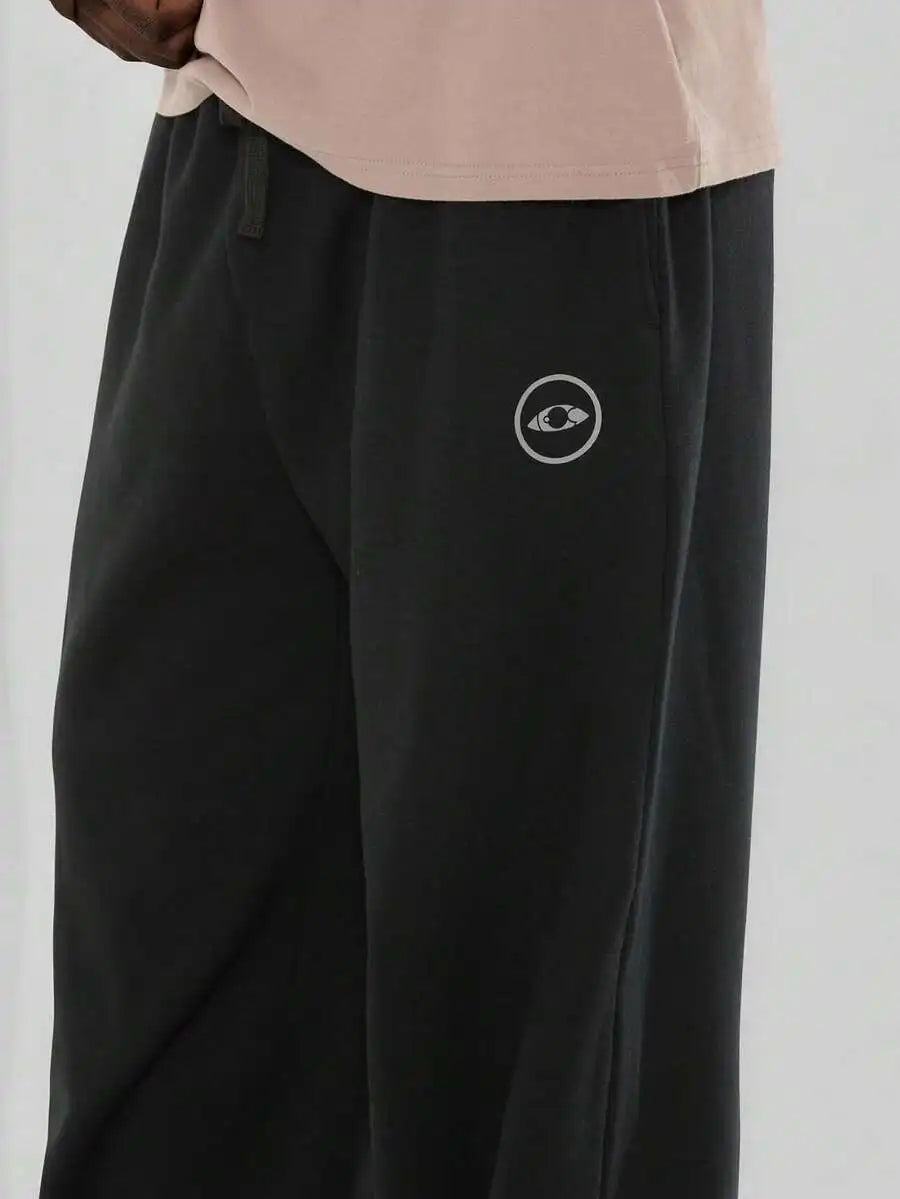 Casual Relaxed Fit Joggers - Black Premium Fleece Sweatpants With 3D Lettering, Retro Urban Streetwear