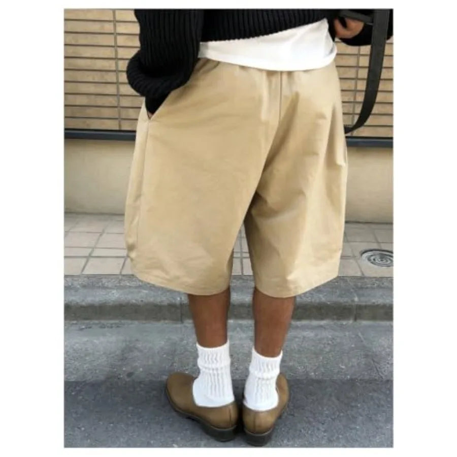 Men's Pleated Cargo Shorts Summer Casual Wide Leg Oversized Bermuda Shorts Streetwear Jorts with Pockets