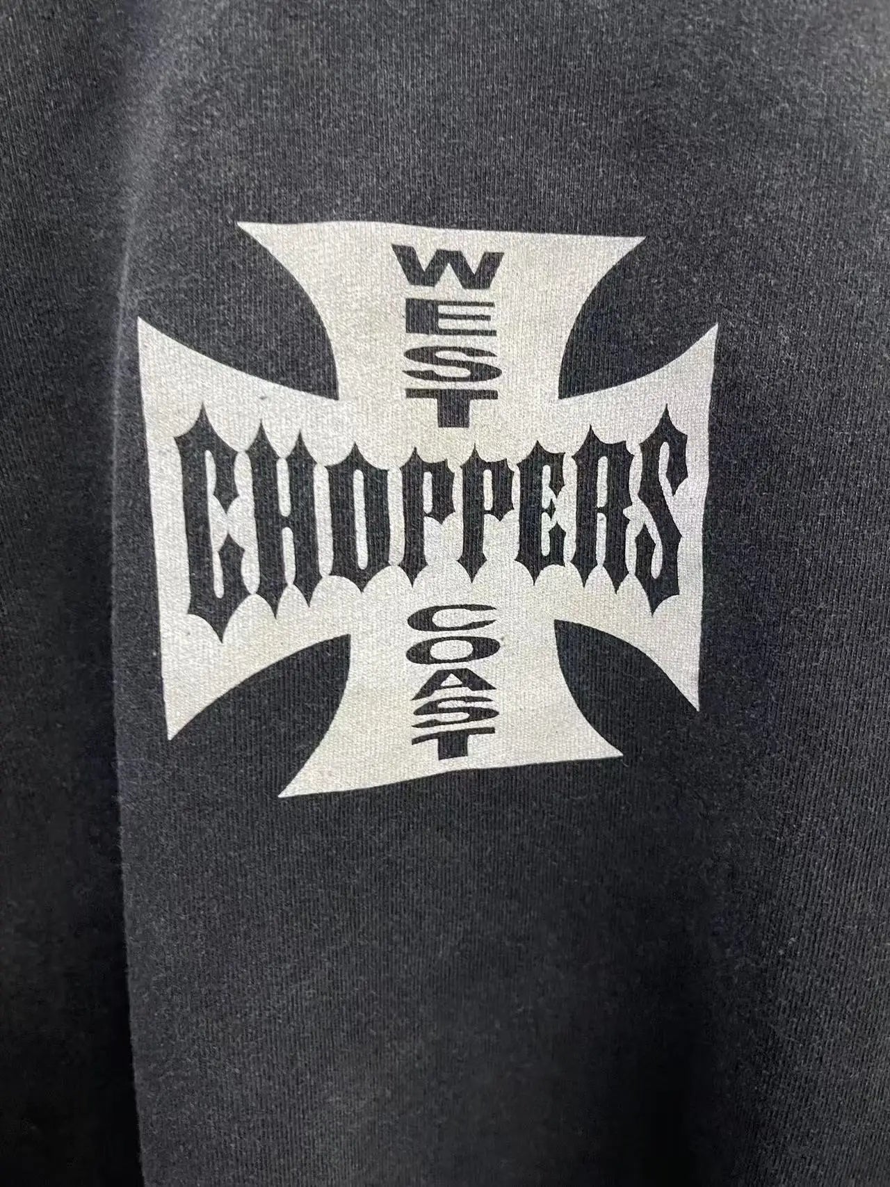 New Y2K Saint × West-Coast Choppers Co branded long sleeved washed distressed cross print 100% pure cotton loose men's long sleeved T-shirt