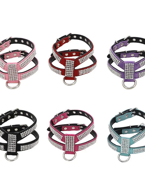 Load image into Gallery viewer, Dog Collar Adjustable Pet Products Pet Necklace Dog Harness Leash Quick Release Bling Rhinestone 1 PC PU Leather
