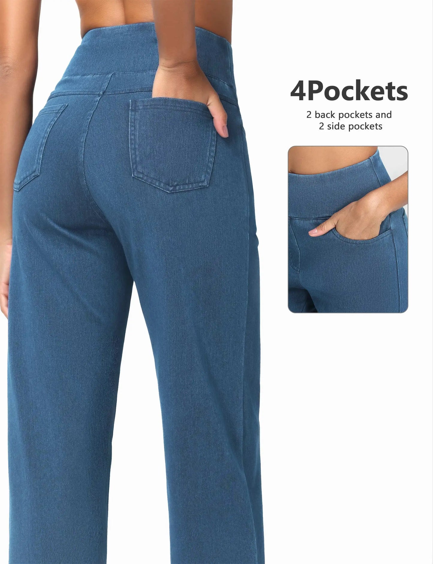 THE GYM PEOPLE Women's Wide Leg Jeans High Waisted Pull on Stretchy Baggy Basic Straight Denim Pants with Pockets