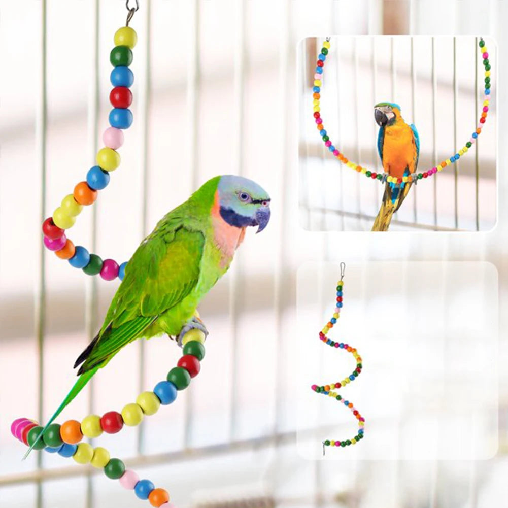 8pcs Bell Natural Wood Safe Hammock Lanyard Ladders Pet Supplies Parrot Swing Toy For Bird Portable Multi Functional Chewing