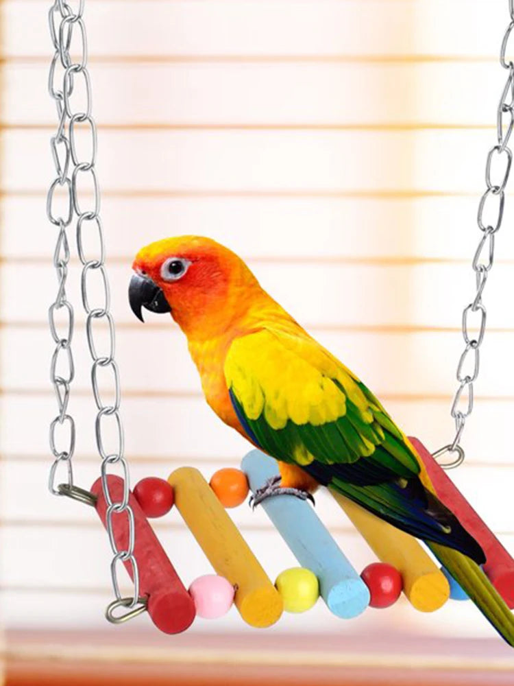 8pcs Bell Natural Wood Safe Hammock Lanyard Ladders Pet Supplies Parrot Swing Toy For Bird Portable Multi Functional Chewing