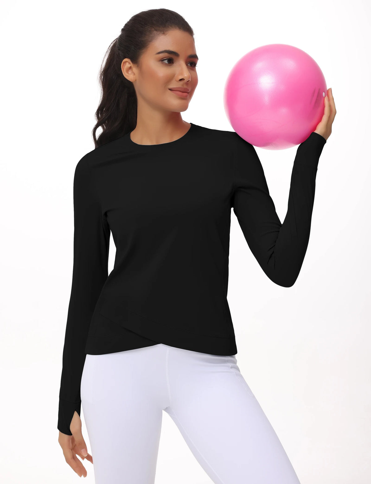 Women's Long Sleeve Compression Shirts Workout Tops Cross Hem Athletic Running Yoga T-Shirts with Thumb Hole