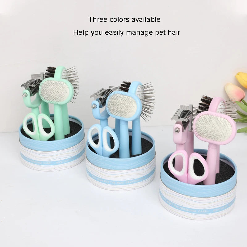 5 Pcs Pet Deshedding Brush Massage De-floating Needle Comb Flea Comb Needle comb Set Grooming Tool For Dog Cat