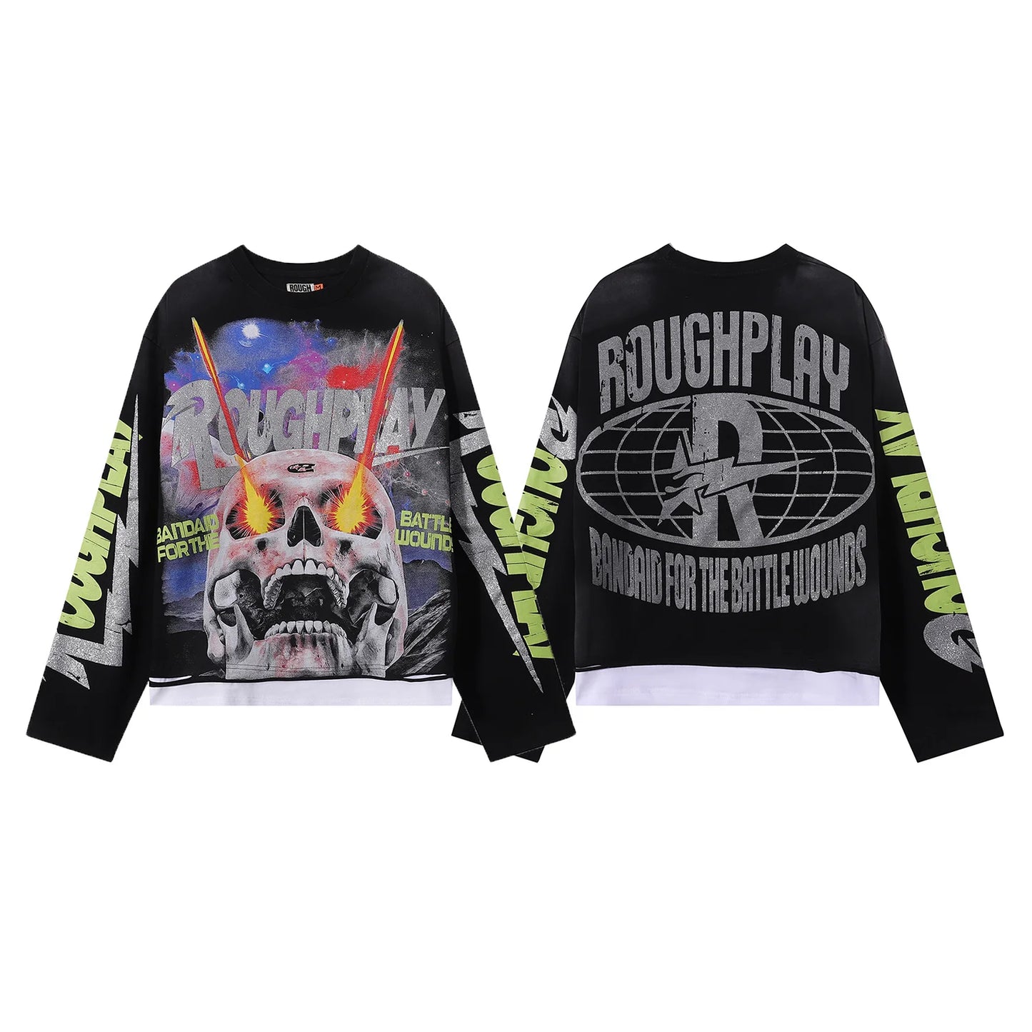 New American Style Rough Play Splicing Shinning Diamond 100% Cotton long sleeves T-shirts for Men Women Crew Neck Loose Summer T-shirt Oversized Tees