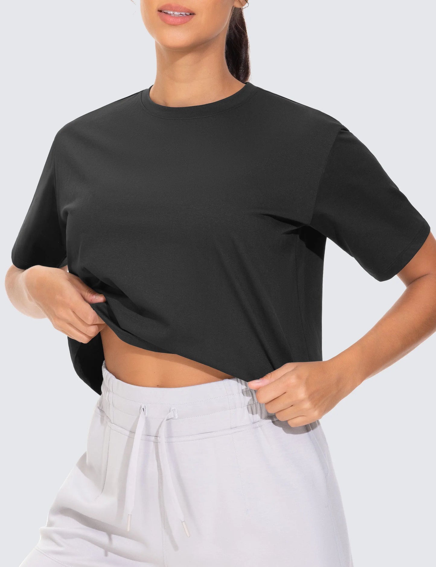 THE GYM PEOPLE Workout Crop Tops for Women Short Sleeve Shirts Loose Fit Yoga Athletic Basic Cropped T-Shirts