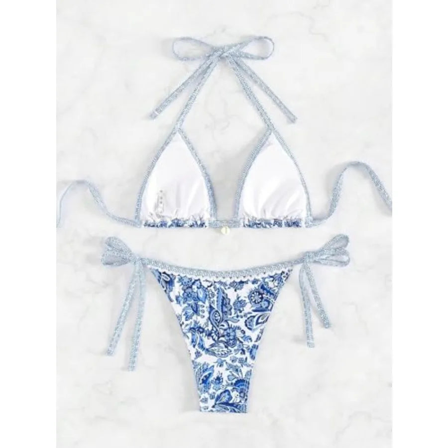 Women's Floral Printed Bathing Suit Halter Paisley Summer Swimsuit Bikinis Set