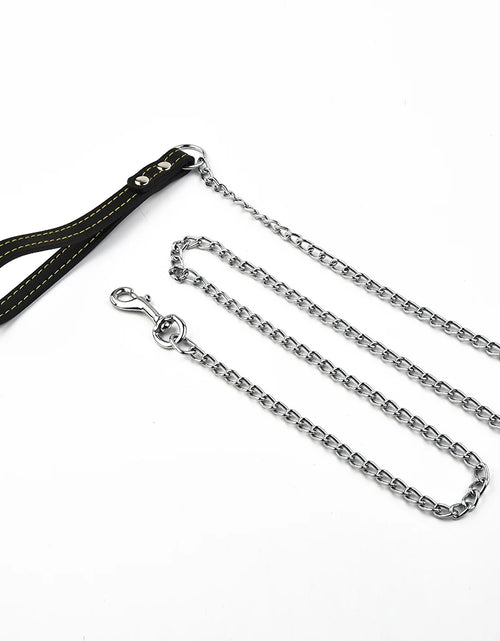 Load image into Gallery viewer, Metal Chain Dog Lead With Leather Dog Harness Leash Style Handle Strong Control Leash Outdoor Security Training Dog Harness Supp
