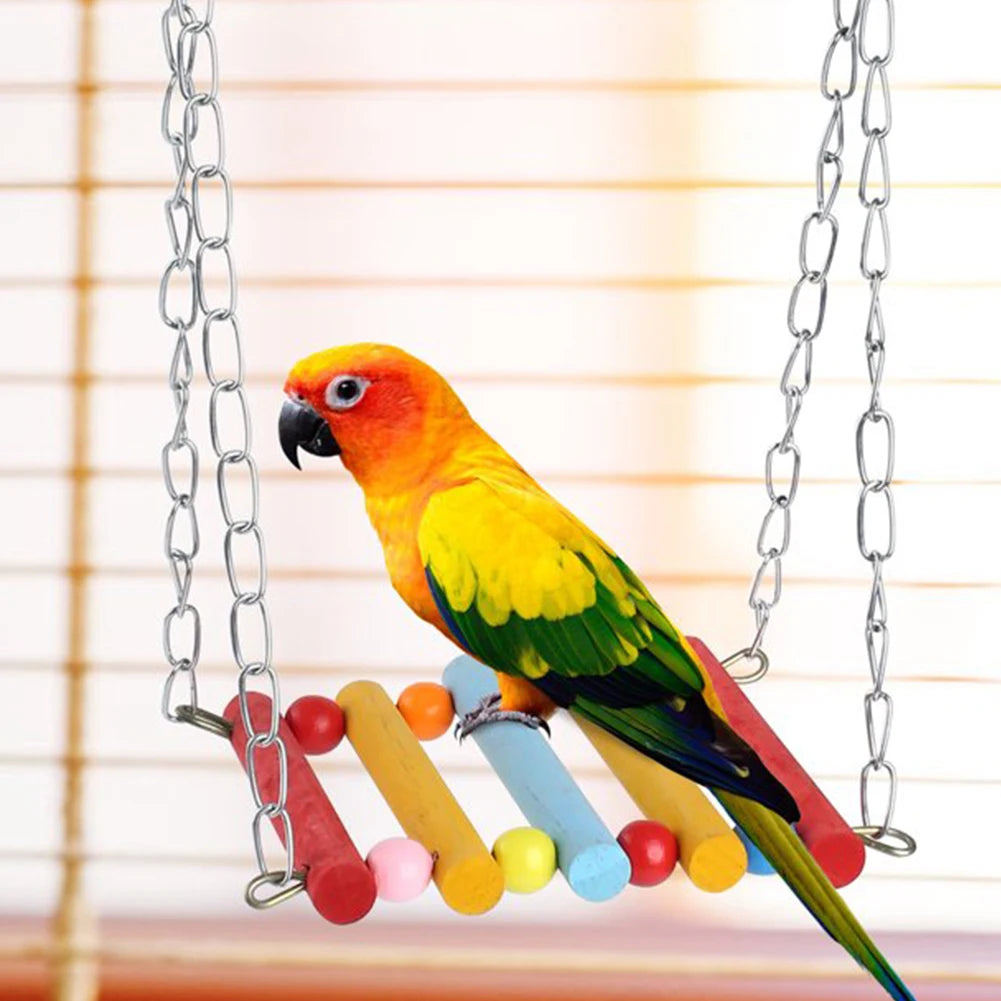 8pcs Bell Natural Wood Safe Hammock Lanyard Ladders Pet Supplies Parrot Swing Toy For Bird Portable Multi Functional Chewing