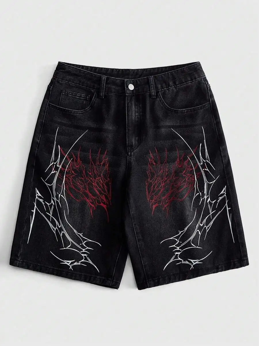 ROMWE MEN Street Life Spring/Summer Casual Men'S Pearl & Diamond Decor Loose Denim Shorts