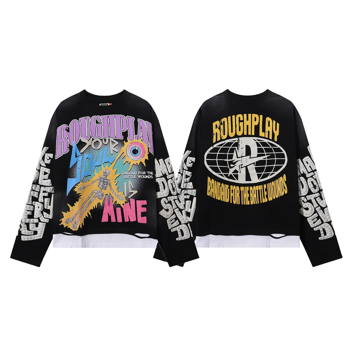 New American Style Rough Play Splicing Shinning Diamond 100% Cotton long sleeves T-shirts for Men Women Crew Neck Loose Summer T-shirt Oversized Tees