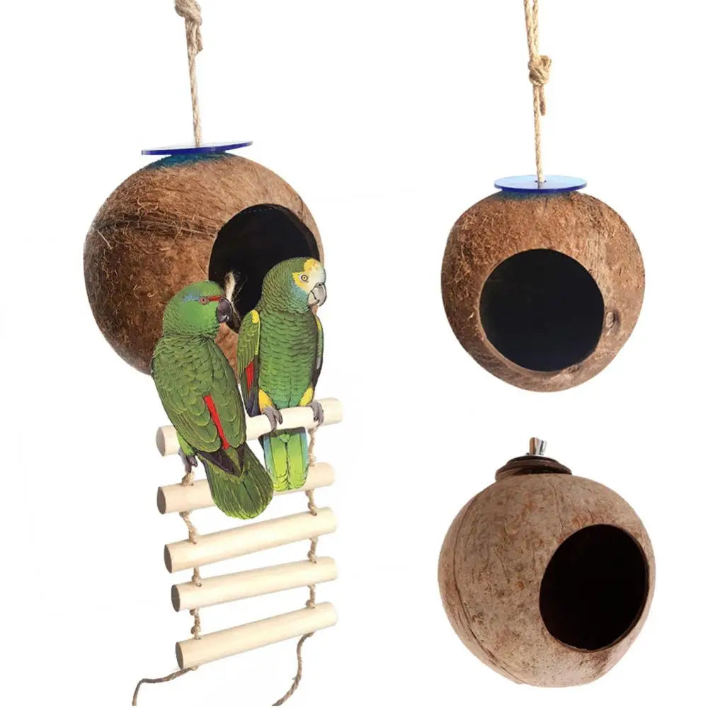 Pet Bird Parrot Cages Coconut Shell Parrot Birds Fixed Swing Nest With Ladder Pet House Cave Hamster Squirrel Breeding Nest