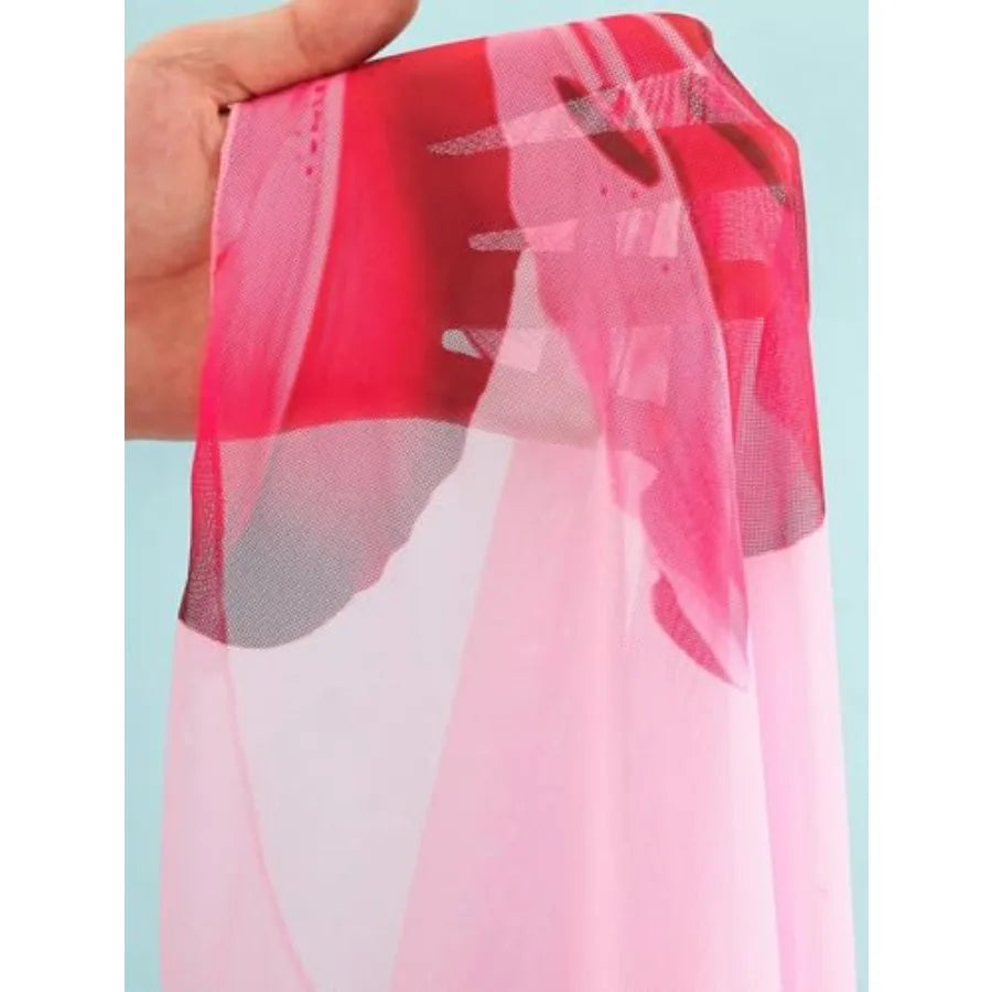 Womens 3pcs Swimsuit Floral Halter Triangle Bikini Top Tie Side Bottom with Long Sheer Cover Up Skirt