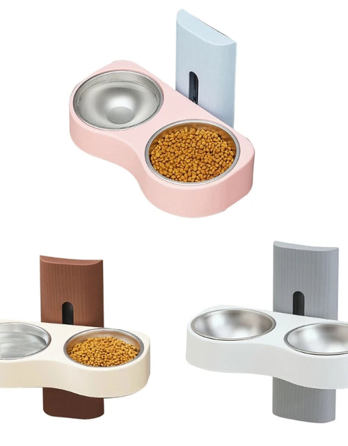 Load image into Gallery viewer, Cats Feeding Watering Bowl Double Bowl Dogs Bowl with Wall Mounted Cats Bowl for Water Height Adjustable
