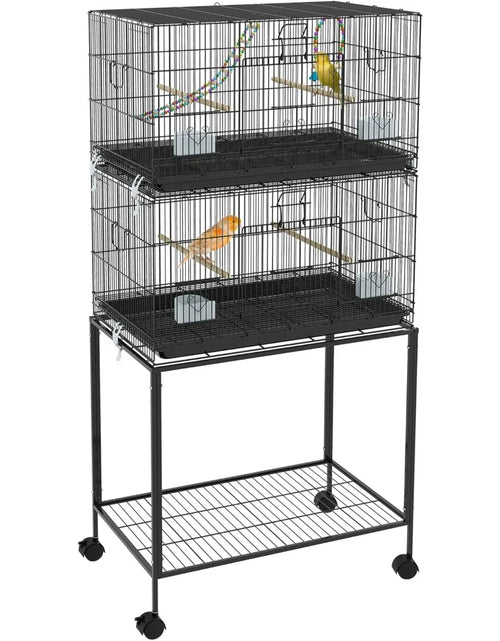 Load image into Gallery viewer, Double Stackable Bird Cage with Stand, Wooden Swing, Rope Ladder &amp; Wheels for Canaries, Lovebirds Finches
