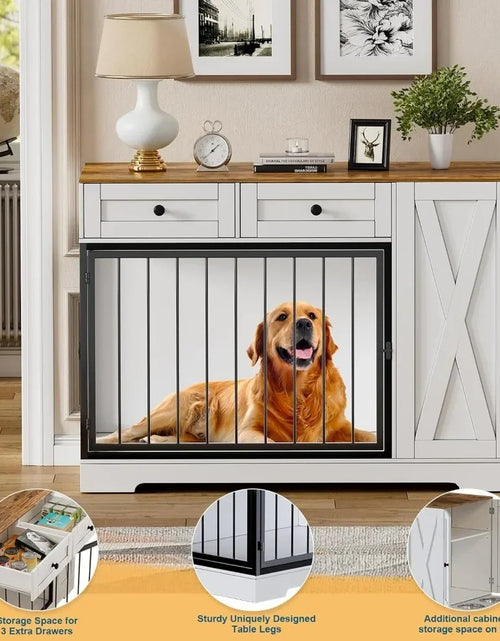 Load image into Gallery viewer, Dog Crate Furniture Kennel with Double Doors, Wooden Pet House with 2 Drawers and Pet Feeder Station Storage Cabinet
