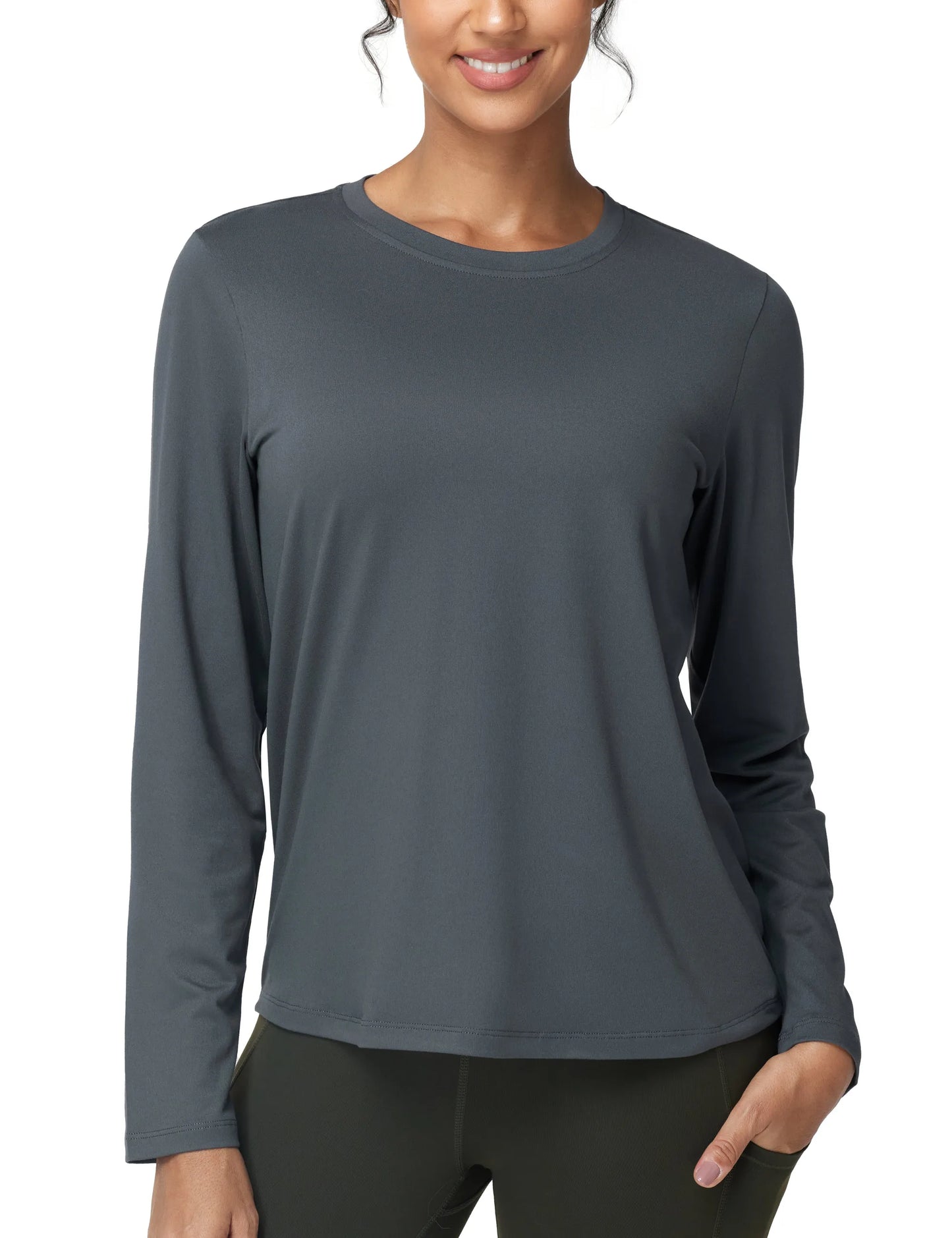 THE GYM PEOPLE Women's Long Sleeve Soft Workout Shirts Basic Crewneck UPF 50+ Sun Lightweight Fall Athletic Running Tops